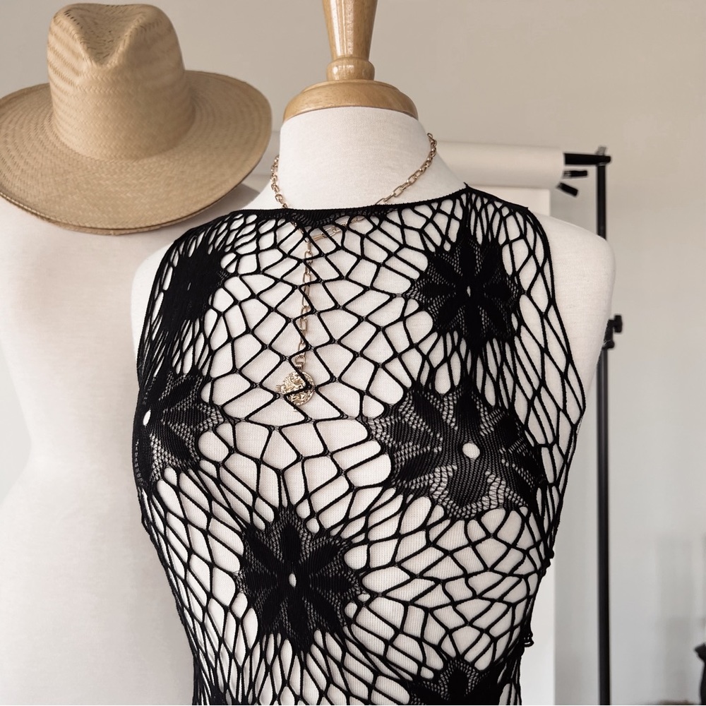 BLACK MESH COVER UP DRESS - Picture 2 of 6